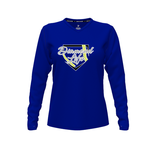 [FTLVPTRY-FYXS-LOGO2] Decker Performance T-Shirt (Female Youth XS, Royal, V Neck, Logo 2, Long Sleeve)