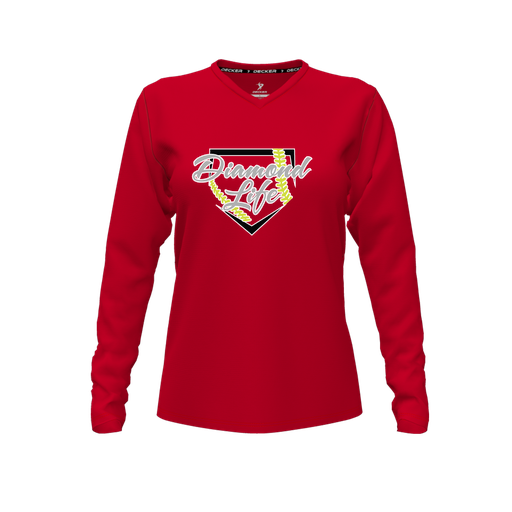 [FTLVPTRD-FYXS-LOGO2] Decker Performance T-Shirt (Female Youth XS, Red, V Neck, Logo 2, Long Sleeve)