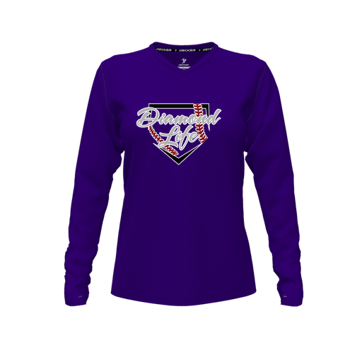[FTLVPTPP-FYXS-LOGO1] Decker Performance T-Shirt (Female Youth XS, Purple, V Neck, Logo 1, Long Sleeve)