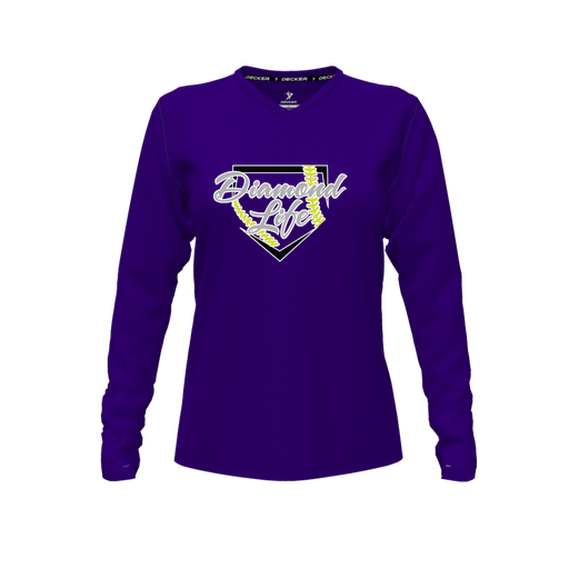[FTLVPTPP-FYXS-LOGO2] Decker Performance T-Shirt (Female Youth XS, Purple, V Neck, Logo 2, Long Sleeve)